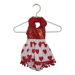 Marie Nicole pink romper with red hearts and sequins size 3-6 mos